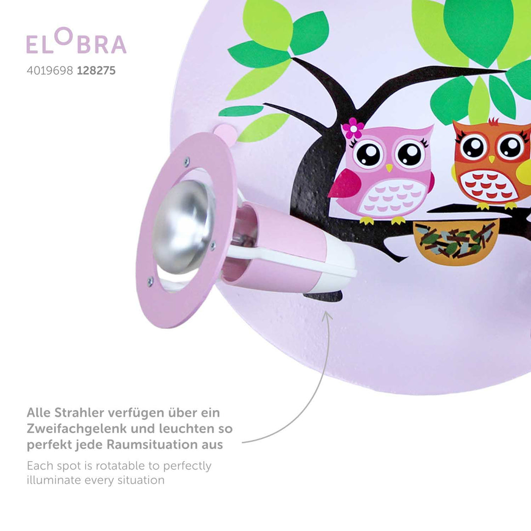 Produktbild Elobra Leuchte 3er Spot Rondell Eulenfamilie Eulenlampe Kinderzimmerlampe lila Detailfoto