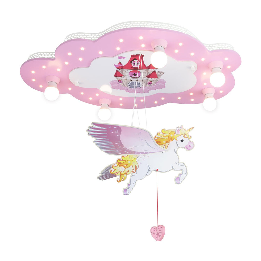 Elobra Leuchte Deckenleuchte Deckenlampe mit Zugschalter Rosa Einhorn Schloss Prinzessin Einhornlampe Kinderzimmerlampe Produktbild