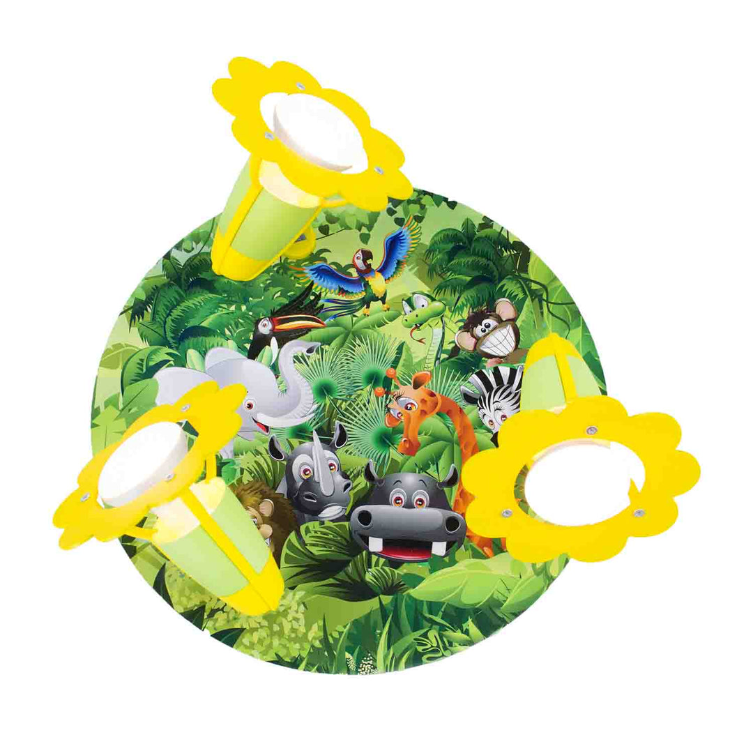 Elobra Leuchte 3er Spot Rondell Wildnis Jungle Tiere Junglelampe Wildnislampe bunt Kinderzimmerlampe Produktbild