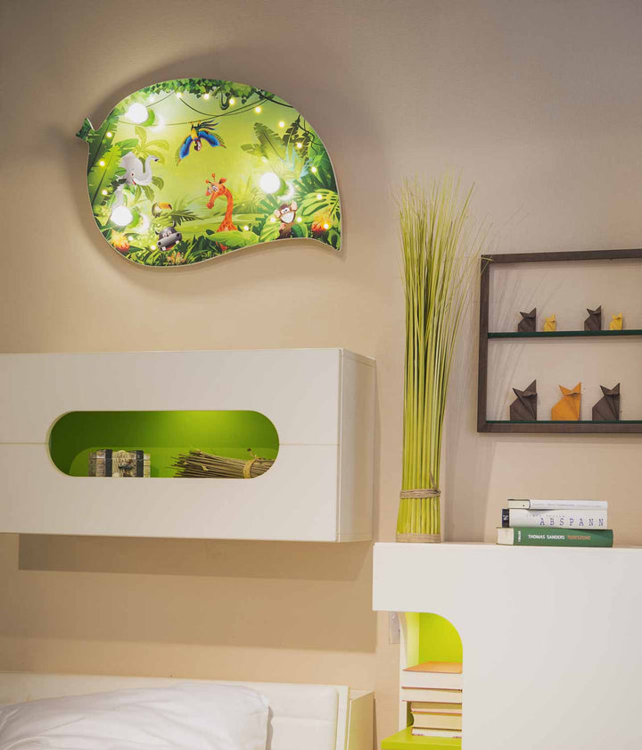 Elobra Leuchte Deckenleuchte Deckenlampe Wildnis Dschungel Tiere Blatt Kinderzimmerlampe Stimmungsbild