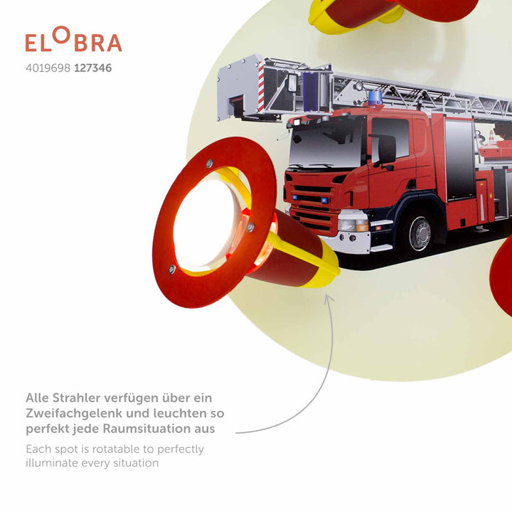 Produktbild Elobra Leuchte 3er Spot Rondell Feuerwehrauto Feuerwehrlampe Kinderzimmerlampe Detailfoto