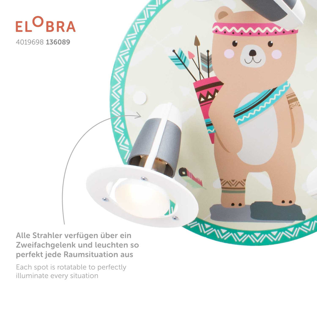 Produktbild Elobra Leuchte 3er Spot Rondell Little Indians Bär Björn Bärenlampe Kinderzimmerlampe Detailfoto