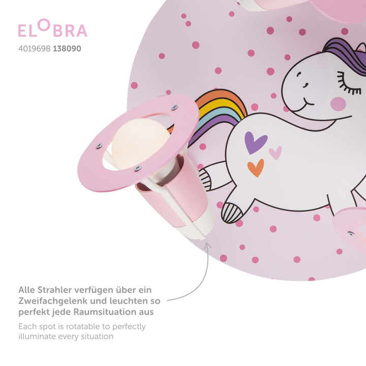 Produktbild Elobra Leuchte 3er Spot Rondell Einhorn Einhornlampe Babsi Kinderzimmerlampe Detailfoto