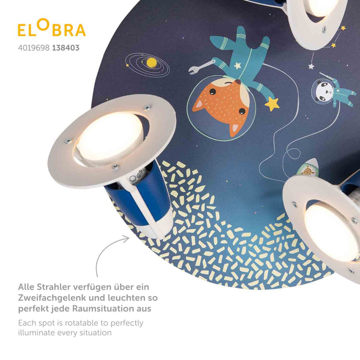 Produktbild Elobra Leuchte 3er Spot Rondell Little Astronauts Space Mission Weltraum Rakete Kinderzimmerlampe Detailfoto