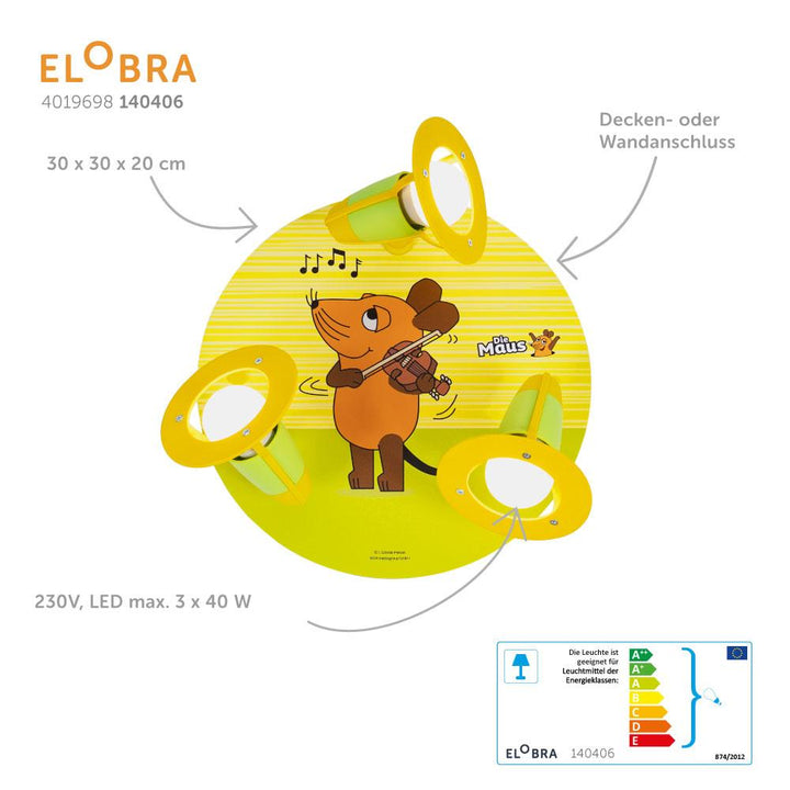 Produktbild Leuchte Elobra 3er Spot Rondell Die Sendung mit der Maus Lampe in grün gelb Beschreibungsbild