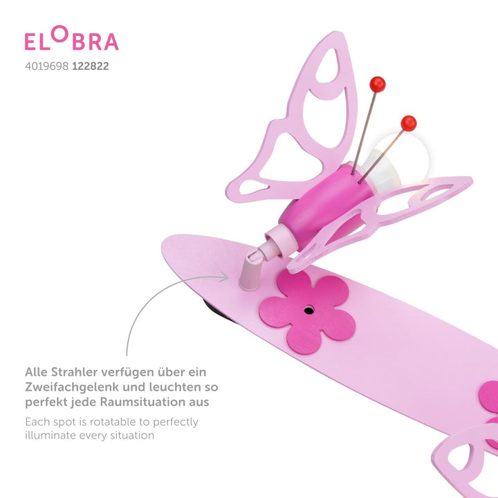 Elobra Deckenlampe Wandlampe Schmetterling rosa Leiste Falter Detailbild