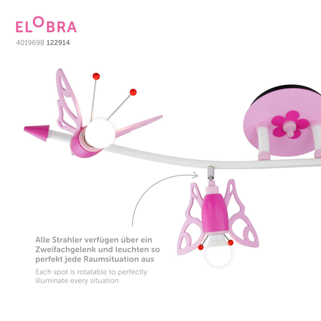 Elobra Wandlampe für Kinder und Babys, Kinderzimmerlampe Schmetterling Welle rosa