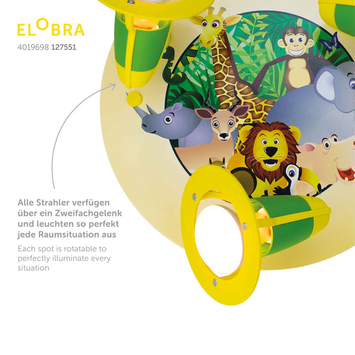 Elobra Leuchte 3er Spot Rondell Dschungel mit Tieren Kinderzimmerlampe Detailfoto