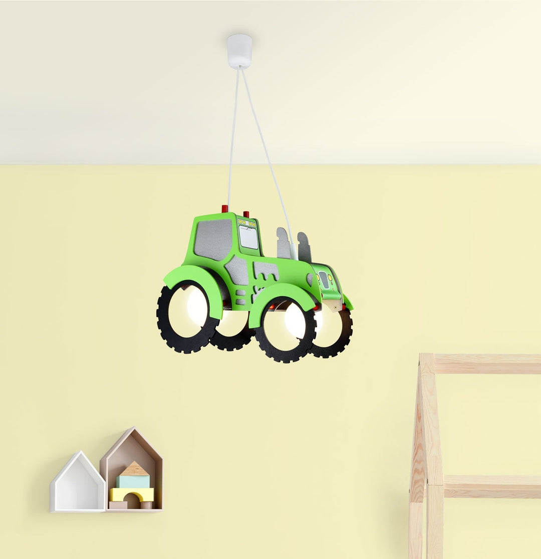 Elobra Kinderzimmer Hängelampe Pendellampe Traktor grün Bauernhof Landwirtschaft Traktorlampe Stimmungsbild