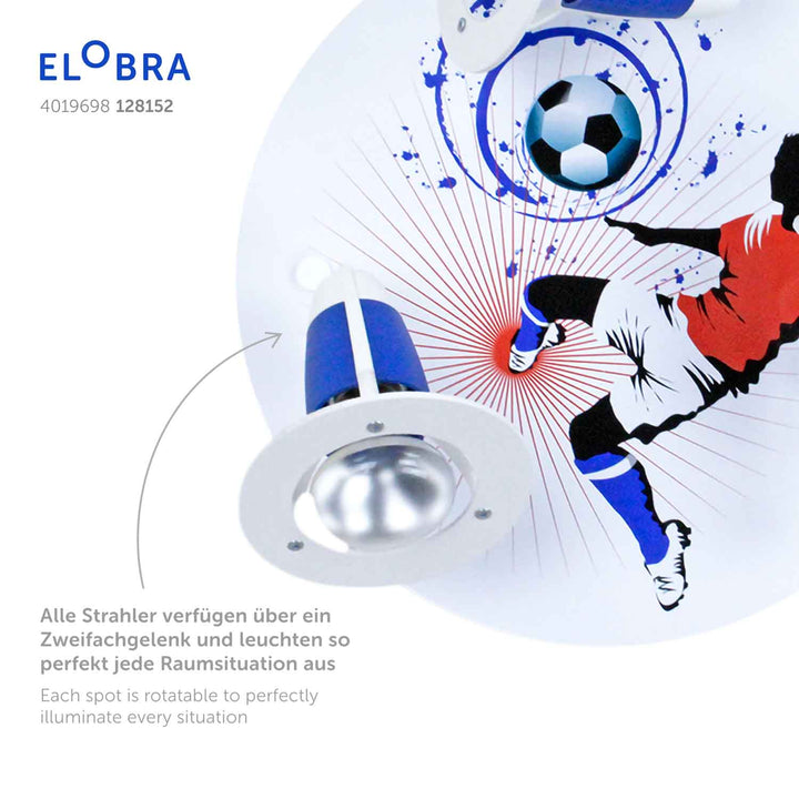 Elobra Leuchte 3er Spot Rondell Fußball Soccer Fußballlampe Fußballerlampe blau rot Kinderzimmerlampe Detailbild