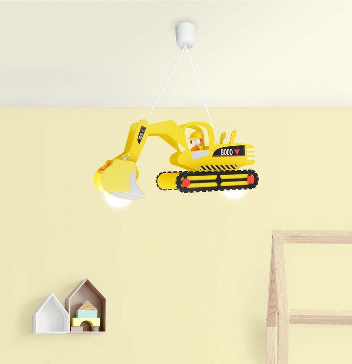 Bagger Lampe Bodo mit dem Bagger Hängelampe für Kinder, Kinderzimmer Leuchte in Baggerform von Elobra Stimmungsbild