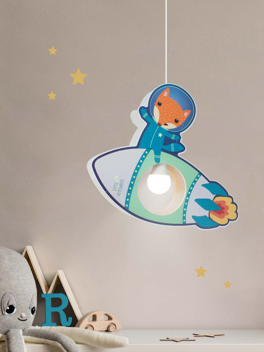 Elobra Kinderzimmerlampe Hängelampe Pendellampe Astronauten Weltall Weltraum Fuchs Rakete Stimmungsbild