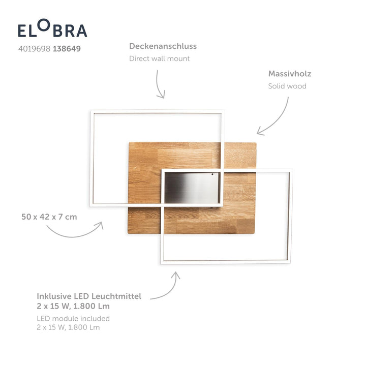 Deckenlampe Wandlampe mit Holz und LED Panama S Wohnraumlampe Elobra Beschreibungsbild